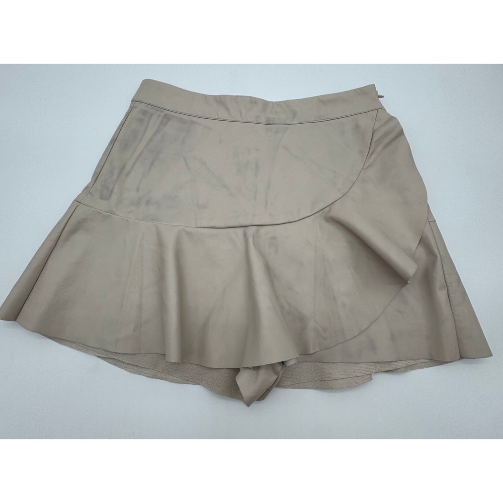 American Threads Faux Leather Ruffle Wrap Skort Beige Women's Medium NWT Flawed